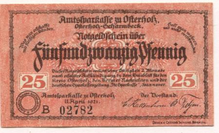 Osterholz - Amtssparkasse - 11.4.1921 - 25 Pfennig 