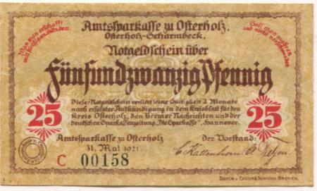 Osterholz - Amtssparkasse - 31.5.1921 - 25 Pfennig 
