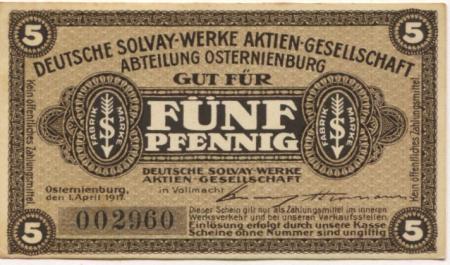 Osternienburg - Deutsche Solvay-Werke AG, Abteilung Osternienburg . 1.4.1917 -  5 Pfennig 