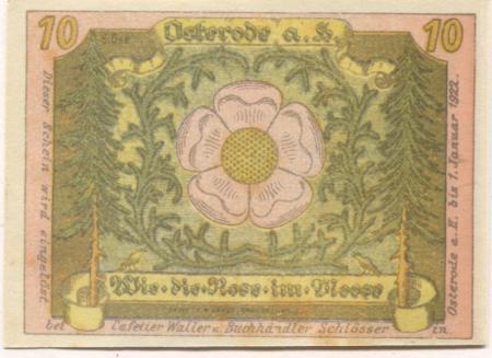 Osterode - Waller, Cafetier, und Schlösser, Buchhändler - 1.1.1922 - 10  Pfennig 