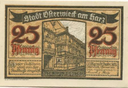 Osterwieck - Stadt - 1.1.1921 - 31.12.1921 - 25 Pfennig 
