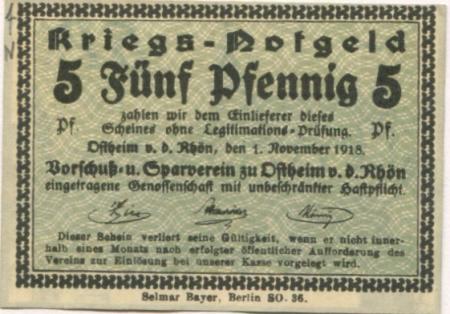 Ostheim - Vorschuss- und Sparverein eGmuH - 1.11.1918 - 5 Pfennig 