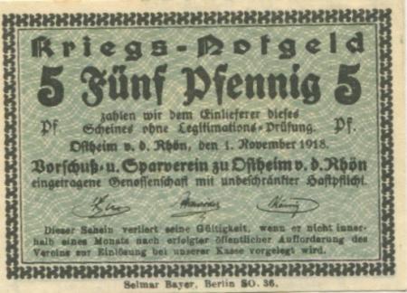 Ostheim - Vorschuss- und Sparverein eGmuH - 1.11.1918 - 5 Pfennig 