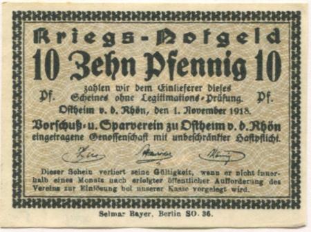 Ostheim - Vorschuss- und Sparverein eGmuH - 1.11.1918 - 10 Pfennig 