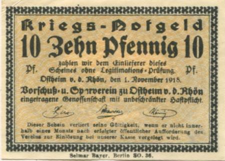 Ostheim - Vorschuss- und Sparverein eGmuH - 1.11.1918 - 10 Pfennig 
