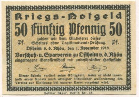 Ostheim - Vorschuss- und Sparverein eGmuH - 1.11.1918 - 50 Pfennig 