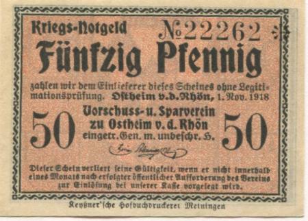 Ostheim - Vorschuss- und Sparverein eGmuH - 1.11.1918 - 50 Pfennig 