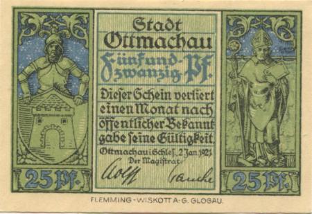 Ottmachau (heute: PL-Otmuchów) - Stadt - 2.1.1921 - 25 Pfennig 