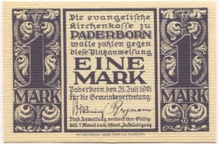 Paderborn - Evangelische Kirchengemeinde - 31.7.1921 - 1 Mark 