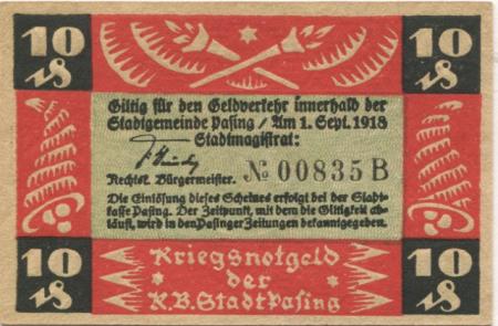 Pasing (heute: München)  - Stadt - 1.9.1918 - 10 Pfennig 