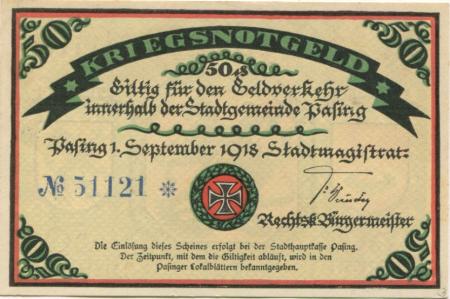 Pasing (heute: München)  - Stadt - 1.9.1918 - 50 Pfennig 