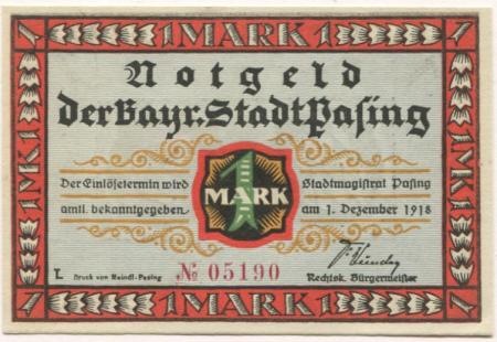 Pasing (heute: München)  - Stadt - 1.12.1918 - 1 Mark 