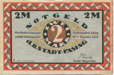 Pasing (heute: München)  - Stadt - 1.12.1918 - 2 Mark 