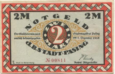Pasing (heute: München)  - Stadt - 1.12.1918 - 2 Mark 
