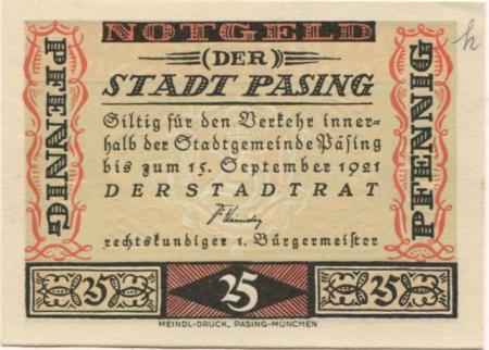 Pasing (heute: München)  - Stadt - - 15.9.1921 - 25 Pfennig 