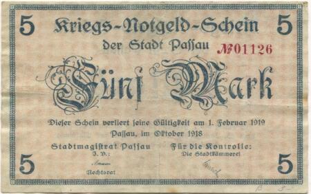 Passau - Stadt - Oktober 1918 - 1.2.1919 - 5 Mark 