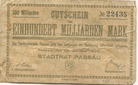 Passau - Stadt - 25.10.1923 - 100 Milliarden Mark 