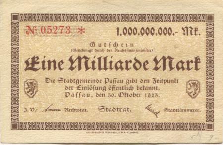 Passau - Stadt - 30.10.1923 - 1 Milliarde Mark 
