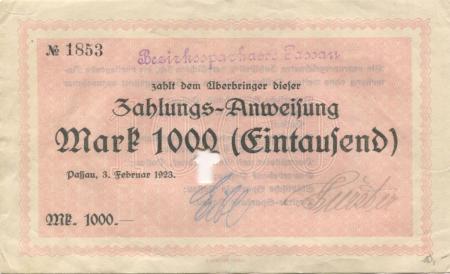 Passau - Bezirkssparkasse - 3.2.1923 - 1000 Mark 