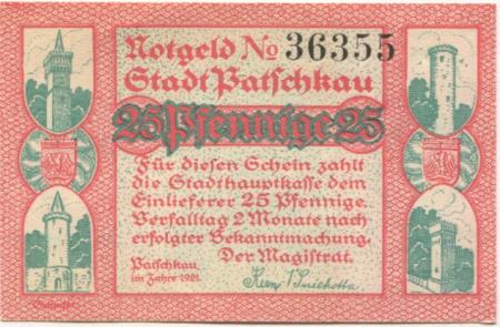 Patschkau (heute: PL-Paczków) - Stadt - 1921 - 25 Pfennig 