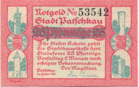 Patschkau (heute: PL-Paczków) - Stadt - 1921 - 25 Pfennig 