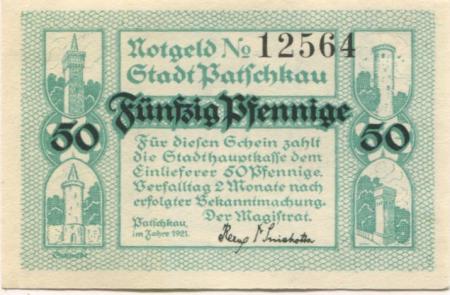 Patschkau (heute: PL-Paczków) - Stadt - 1921 - 50 Pfennig 