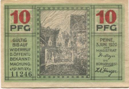 Peine - Stadt - 3.6.1920 - 10 Pfennig 