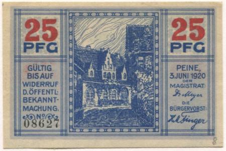 Peine - Stadt - 3.6.1920 - 25 Pfennig 