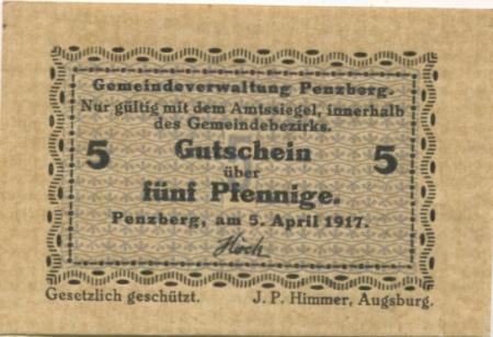 Penzberg - Gemeinde - 5.4.1917 - 5 Pfennig 