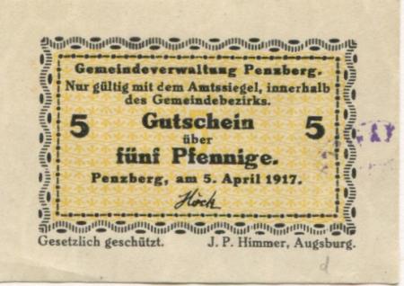 Penzberg - Gemeinde - 5.4.1917 - 5 Pfennig 