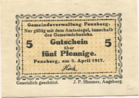 Penzberg - Gemeinde - 5.4.1917 - 5 Pfennig 