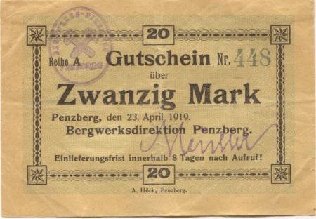 Penzberg - Bergwerk - 23.4.1919 - 20 Mark 