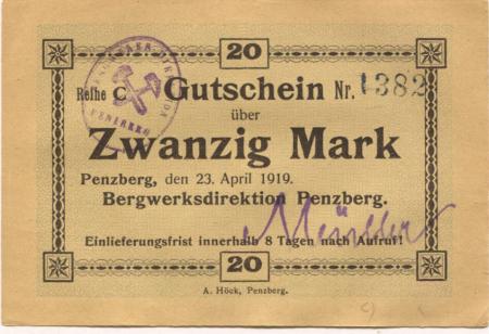 Penzberg - Bergwerk - 23.4.1919 - 20 Mark 