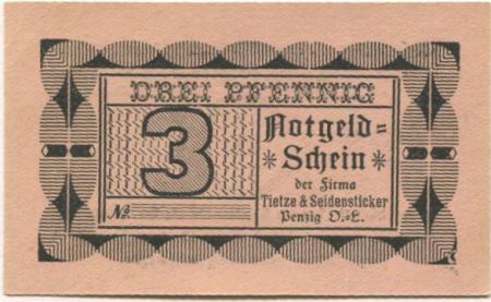 Penzig (heute: PL-Piensk) - Tietze & Seidensticker, Glasfabrik Marienhütte - -- - 3 Pfennig 