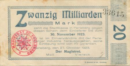 Perleberg - Stadt - 27.10.1923 - 30.11.1923 - 20 Milliarden Mark 