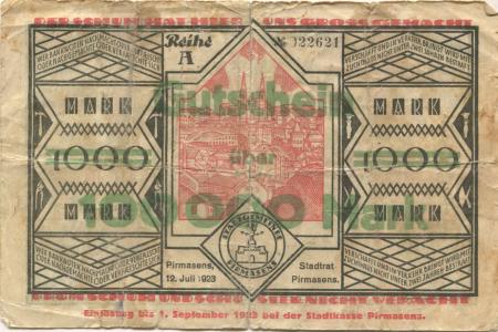 Pirmasens - Stadt - 12.7.1923 - 1.9.1923 - 100000 Mark 