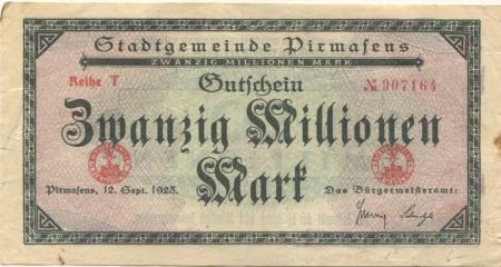 Pirmasens - Stadt - 12.9.1923 - 20 Millionen Mark 