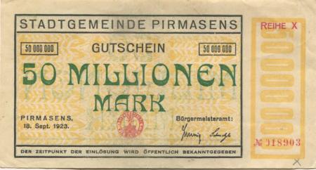 Pirmasens - Stadt - 18.9.1923 - 50 Millionen Mark 