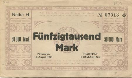 Pirmasens - Stadt - 15.8.1923 - 1.10.1923 - 50000 Mark 