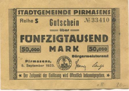 Pirmasens - Stadt - 5.9.1923 - 50000 Mark 