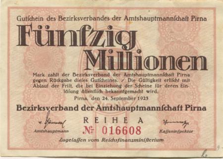Pirna - Amtshauptmannschaft - 24.9.1923 - 50 Millionen Mark 