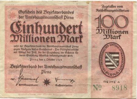 Pirna - Amtshauptmannschaft - 1.10.1923 - 100 Millionen Mark 
