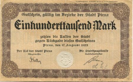 Pirna - Stadt - 17.8.1923 - 100000 Mark 