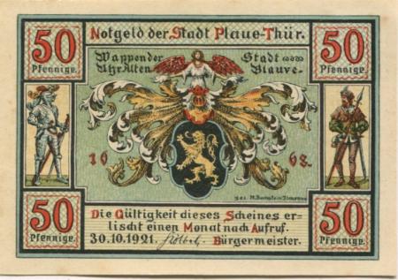 Plaue - Stadt - 30-10.1921 - 50 Pfennig 