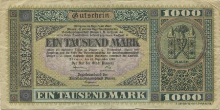 Plauen - Amtshauptmannschaft und Stadt - 22.9.1922 - 1000 Mark 