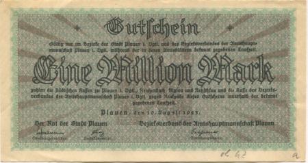 Plauen - Amtshauptmannschaft und Stadt - 10.8.1923 - 1 Million Mark 
