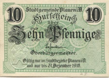 Plauen - Stadt - - 31.12.1918 - 10 Pfennig 