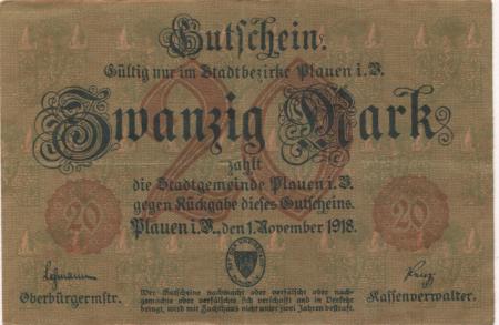Plauen - Stadt - 1.11.1918 - 20 Mark 