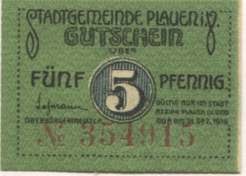 Plauen - Stadt - - 31.12.1919 - 5 Pfennig 