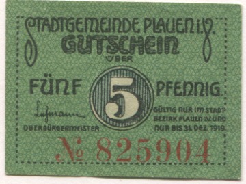 Plauen - Stadt - - 31.12.1919 - 5 Pfennig 